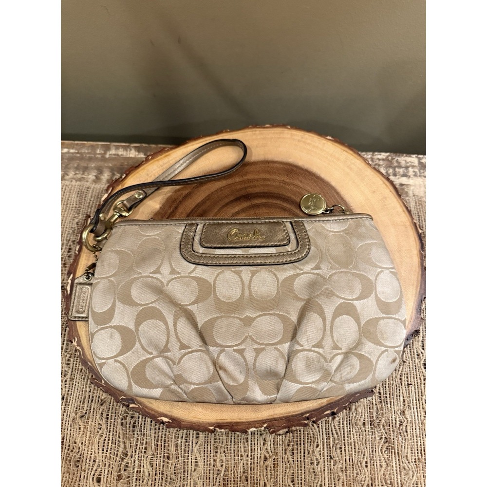 Coach Wristlet SoHo Optic Gold Beige Y2K Monogram Signature Mini Bag